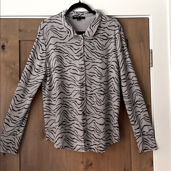 Jane + Delancey waffle knit Zebra Animal Print Button Up long Sleeve Shirt cozy - Picture 1 of 10